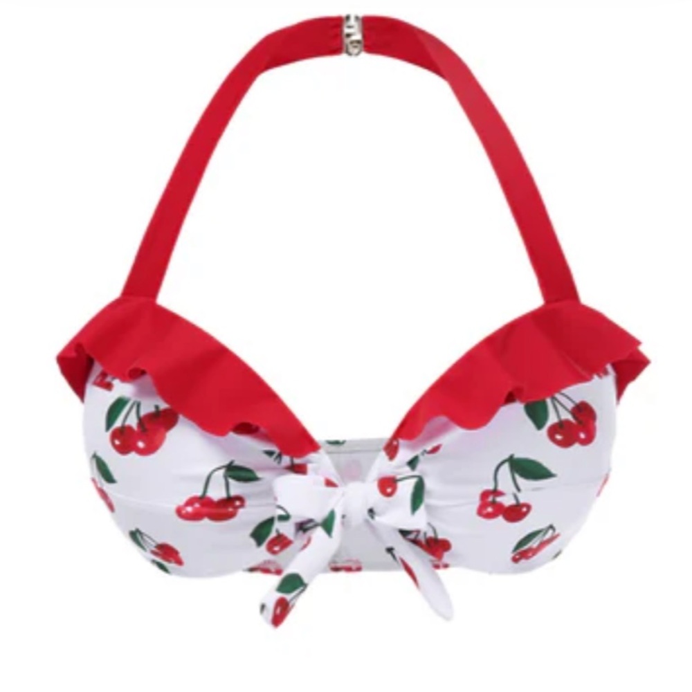 Cherry Print Red and White Bikini Top